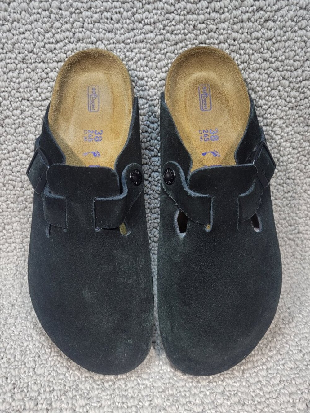 Birkenstock Boston Soft Footbed Size L7 M5 Black Suede Buckle Clog Shoes
